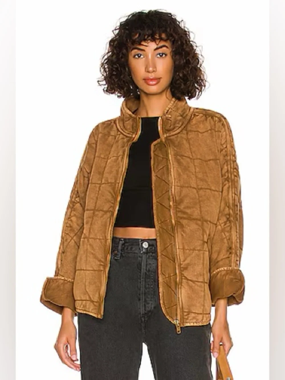 Free People Dolman Quilted Knit Jacket in Toasted Coconut